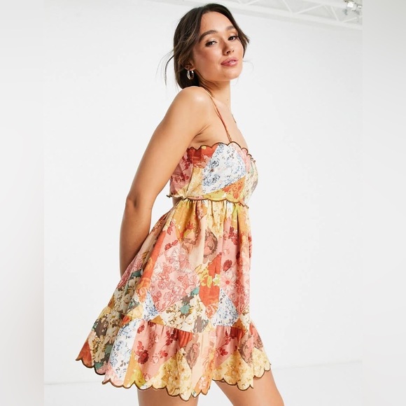 ASOS Dresses & Skirts - ASOS Design Floral Patchwork Scalloped Mini Sundress